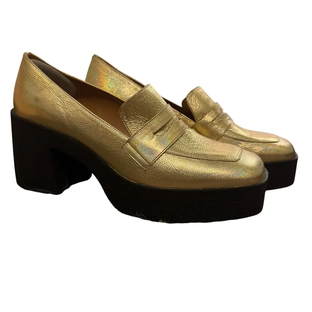Akaada Yoko Gold Patent Leather Chunky Loafers